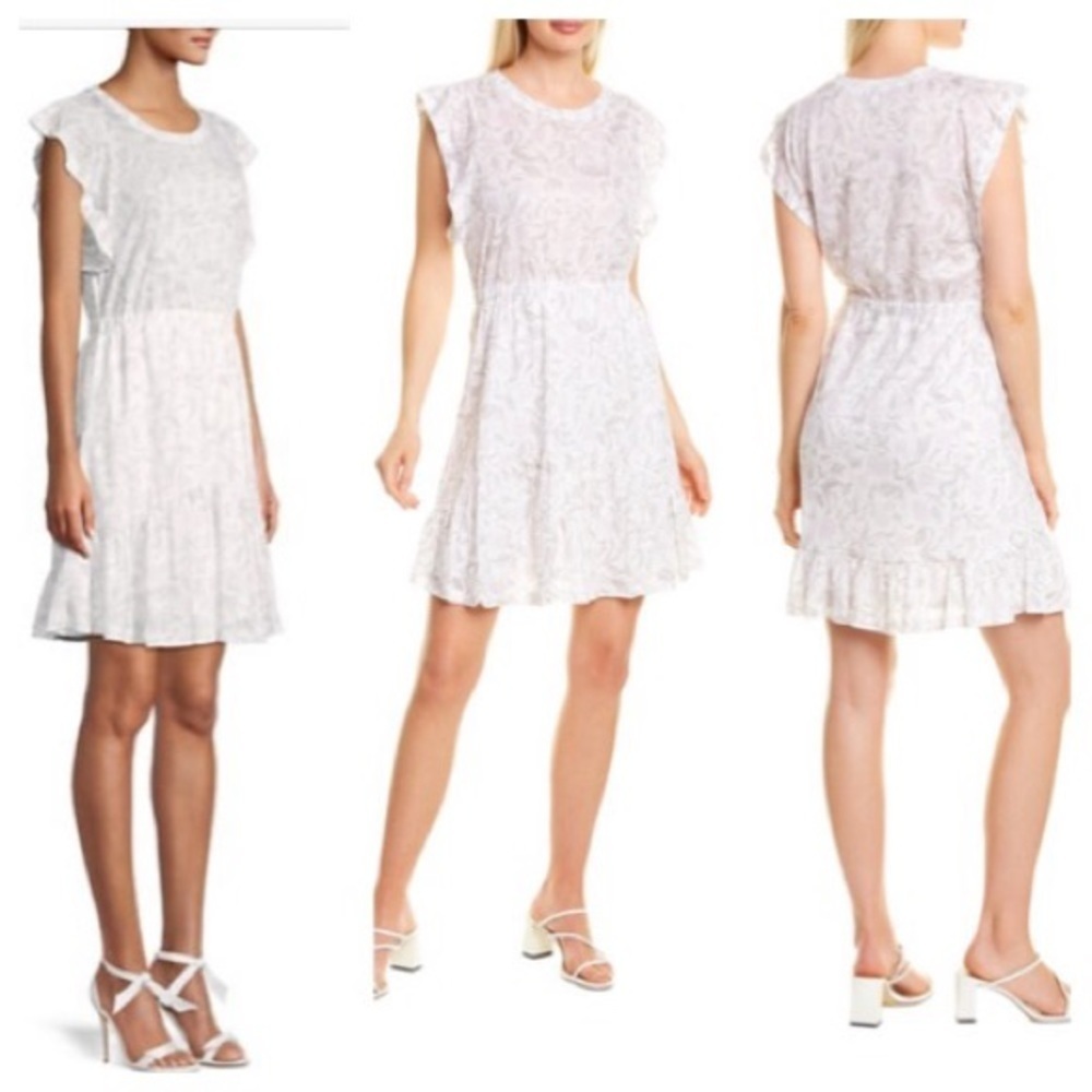Rebecca Taylor Linen Zadie Mini Flutter Sleeve Pastel Fit & Flare Dress size L